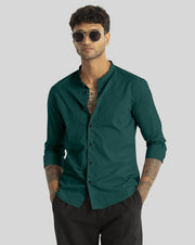 Green Giza Satin Cotton Full Sleeve and Chinese Collar Shirt For Men